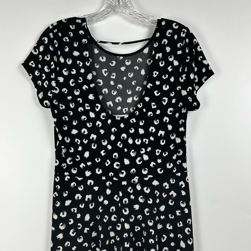 Gilli Nancy Faux Printed Black White Knee Length Dress Scoop Back Womens Sz L - Picture 9 of 11